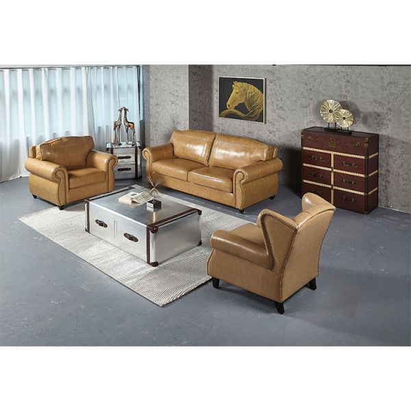 Nidea #8956 Luxury Genuine Leather Sectional Sofa Set American Retro Design Comfortable Durable for Living Room Office Apartment Hotel Use