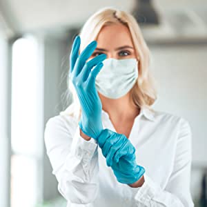 Protective Powder Free Examination Nitrile Gloves, Colored Nitrile and Vinyl Blend Disposable Medical Blue