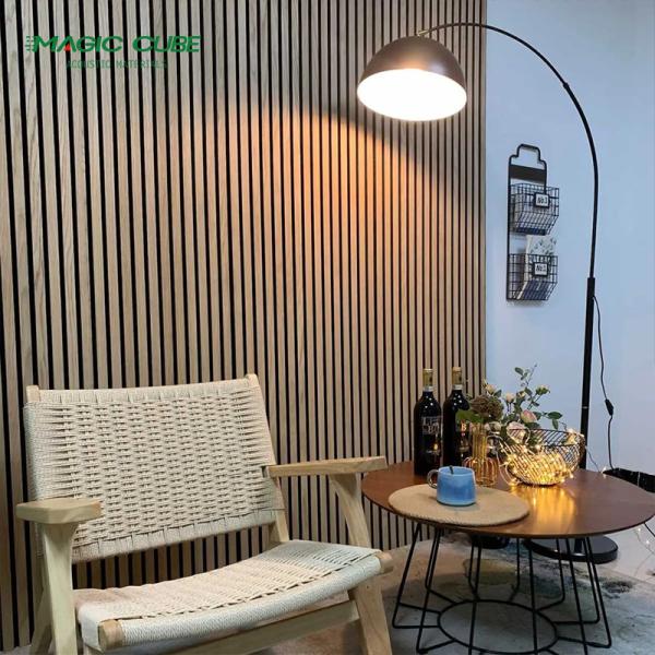 Eco-Friendly Natural Oak Veneer Slat Wood Acoustic Wall Panel 9mm/12mm Polyester Thickness