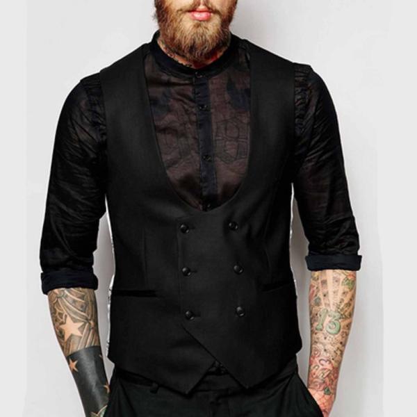 Classic Double Breasted Mens Flight Jacket Business Casual Waistcoat Formal Style