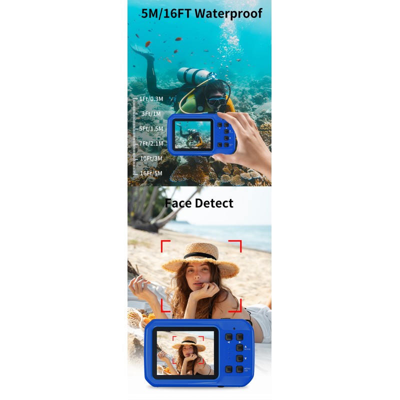 Retro Vintage HD 4K 64MP Waterproof Camera IP68 5M Waterproof Auto Focus 16X Digital Zoom Underwater Camera for Snorkeling