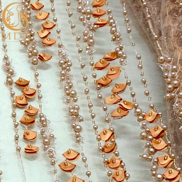 3D Flower Lace Beaded Bridal Embroidery Fabrics For Party