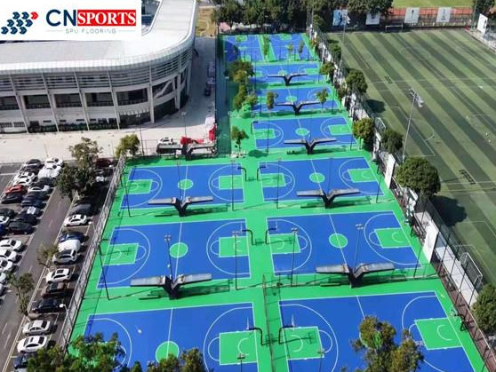 Blue Seamless Polyurethane Sports Floors Shock Absorption