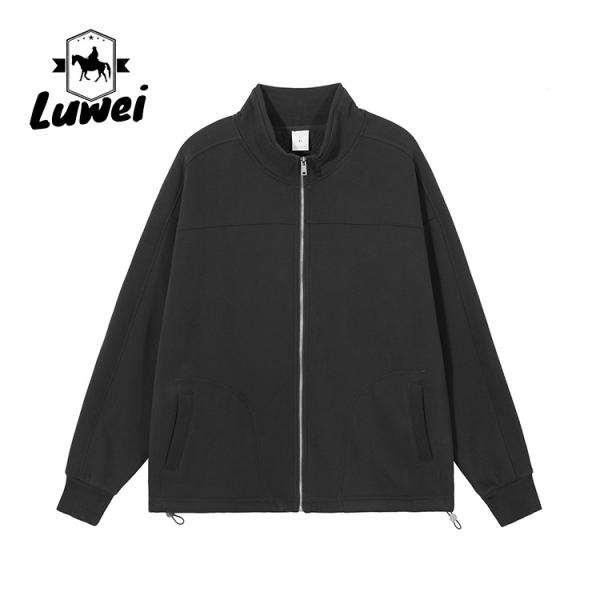 Winter Zipper Stand Collar Printed Black Jogger Soft 400g Polar Fleece Thicken Hoodie Mens Pullover Hoody with Zipper