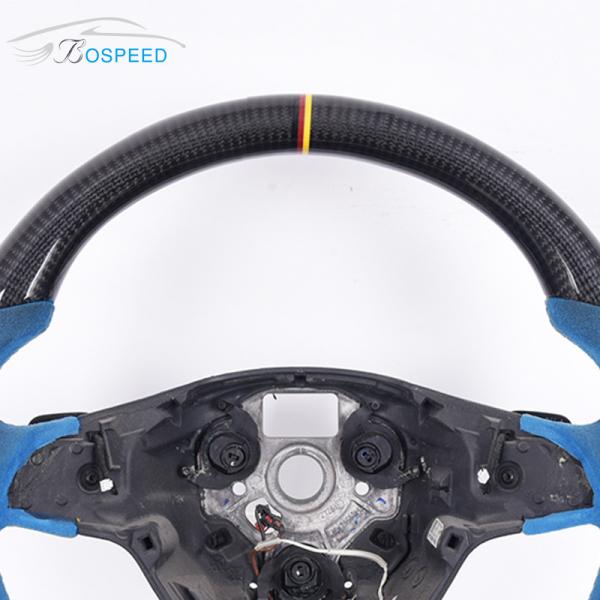 Trichromatic Stripe Blue Alcantara Vw Golf R Steering Wheel Real 3K Carbon Fiber