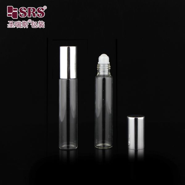 Essential Oil Perfume 10ml Tube Glass Roll on Bottle Steel Roller Ball Plastic Cap Cosmetic Packaging