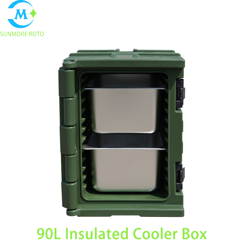 SUNMORE ROTO OEM 90L Army Green Handle Type Rotomolded Insulated Box, Thick PU Foam Hot & Cold Holding GN Pan Food Transport Cabinet For Central Kitchen Catering Canteen