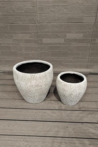 White Mosaic Like Brick Design Round Fiber Clay Flower Pot Lightweight Villa Office Project