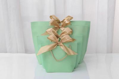 Stamping Logo Light Green Cosmetic Shopping Bag Bow Tie Ribbon White Gift Bag