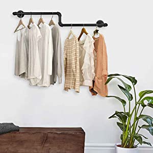 Черная однорельсовая стойка для одежды для установки на стену Промышленная труба Стойка для хранения одежды