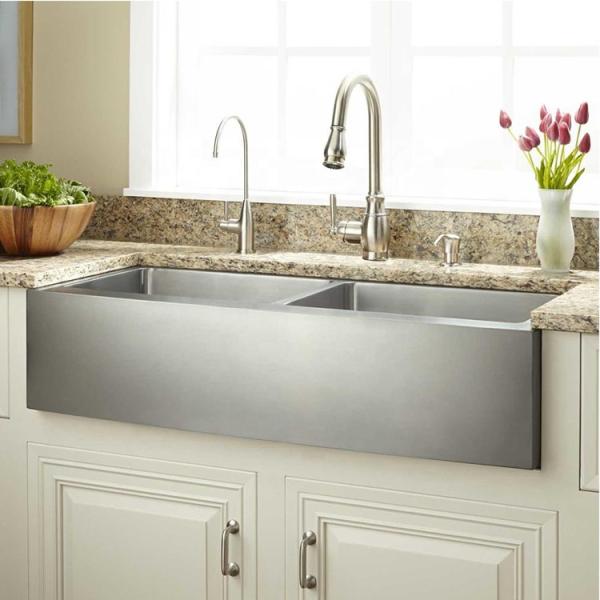 FOOK SINK Double Bowl 304 Handmade Stainless Steel Farmhouse Apron Kitchen Sink