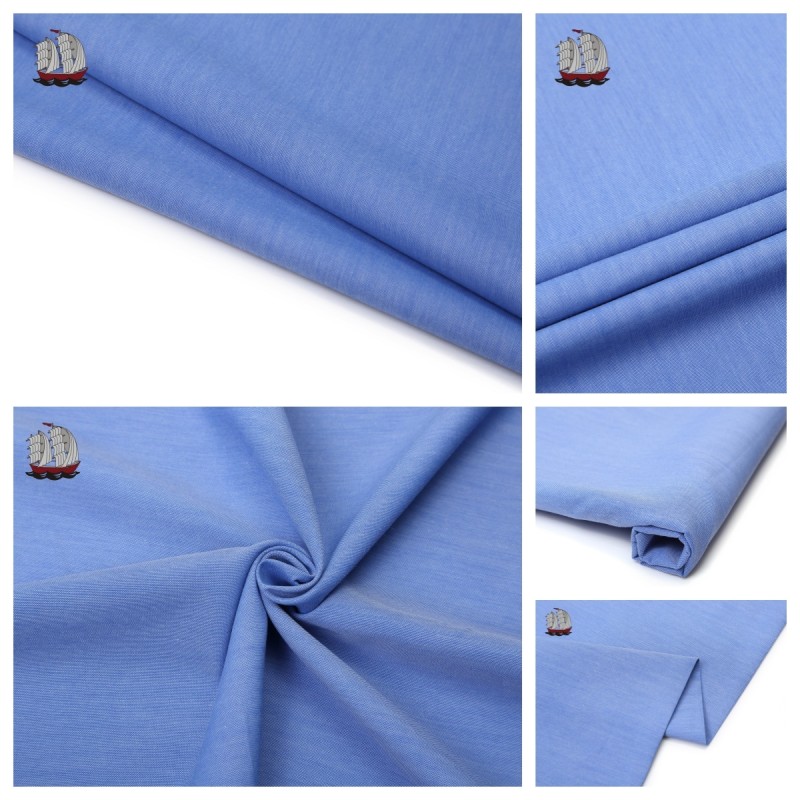 Soft Drape Wrinkle Resistant Oxford Blue Fabric Business Casual Shirting
