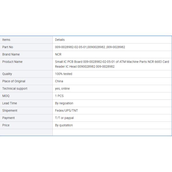 Small IC PCB Board 009-0028982-02-05-01 of ATM Machine Parts NCR 6683 Card Reader IC Head 0090028982 009-0028982