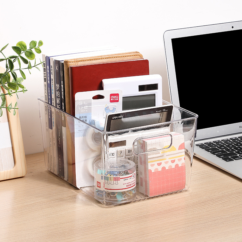 Factory Wholesale Transparent Rectangle Plastic Storage Box Students Book Rack Basket Sundries Organizer