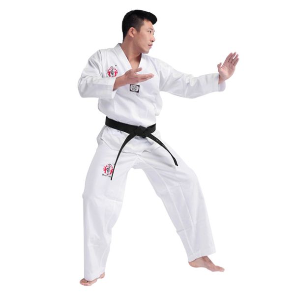 Tenue de Taekwondo rayée WTF en tissu pré-rétréci