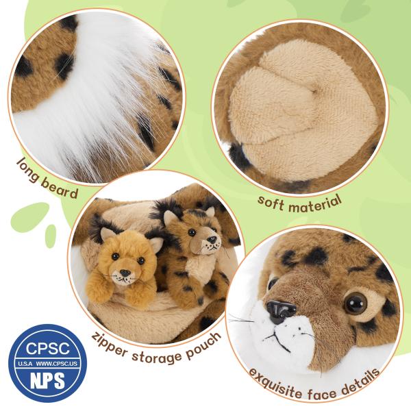 MorisMos 5-Piece Lynx Bobcat Stuffed Animals 18-Inch Soft Polyester Cotton Plush Toys for Kids Perfect Birthday Gift for Boys