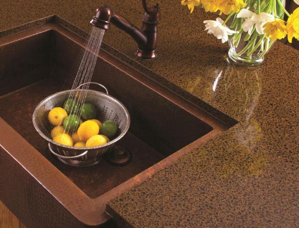 Artificial Quartz Slab Countertops Coffee Brown Color Kitchen Island Stone