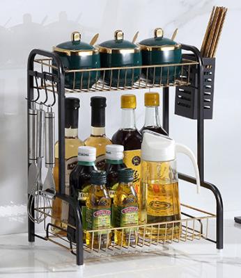 ODM Spice Double Layer Kitchen Rack Black And Gold color 36.5x22x40cm Specification