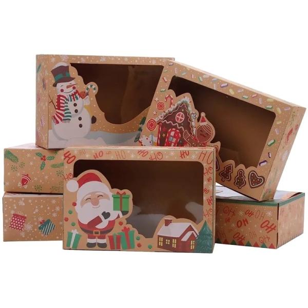 Boîtes cadeaux de Noël en carton à paroi simple et en carton kraft avec fenêtre transparente