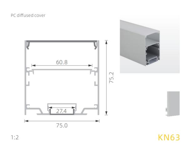 L'alliage 6063 en aluminium de 75*75mm à travers allumer le profil de LED a givré la couverture du diffuseur PMMA de PC