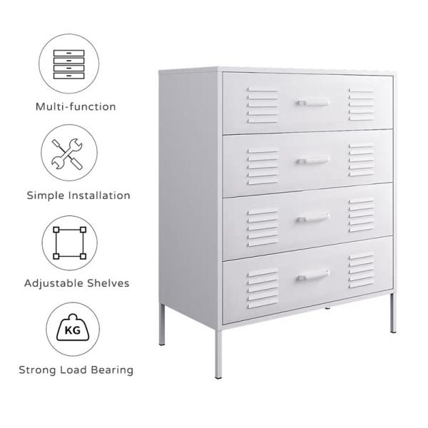 Living Room Apartment Office Metal Steel 4 Drawer Cabinet White