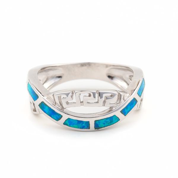 925  With Sterling Silver Greek  Key Natural  Blue   Meander Opal  Ring Real Fire Opal Jewelry
