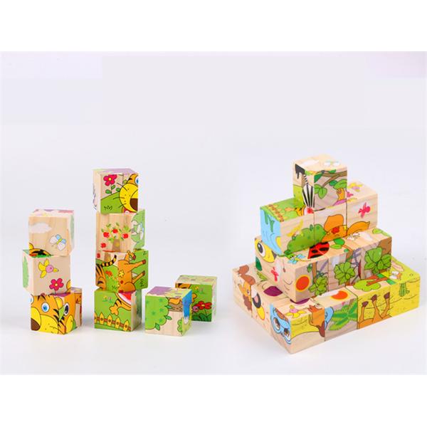 Baby Wooden Block Toys Animal Fruit Early Learning Six Side 3D Cube Jigsaw