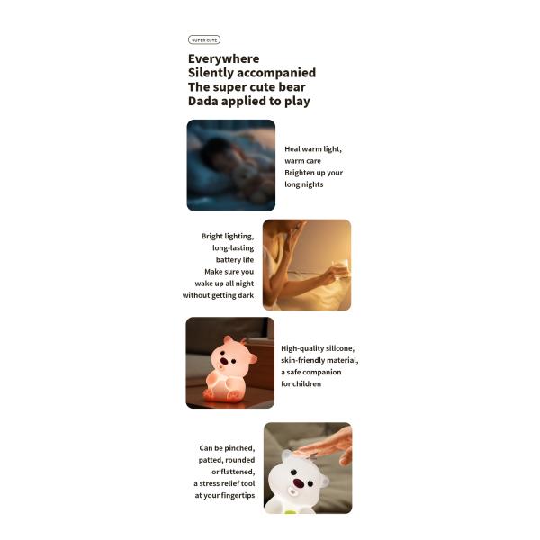 Cute Bear Shape Silicone Lumière de nuit décor de chambre de silicone Table lampe de lit rechargeable