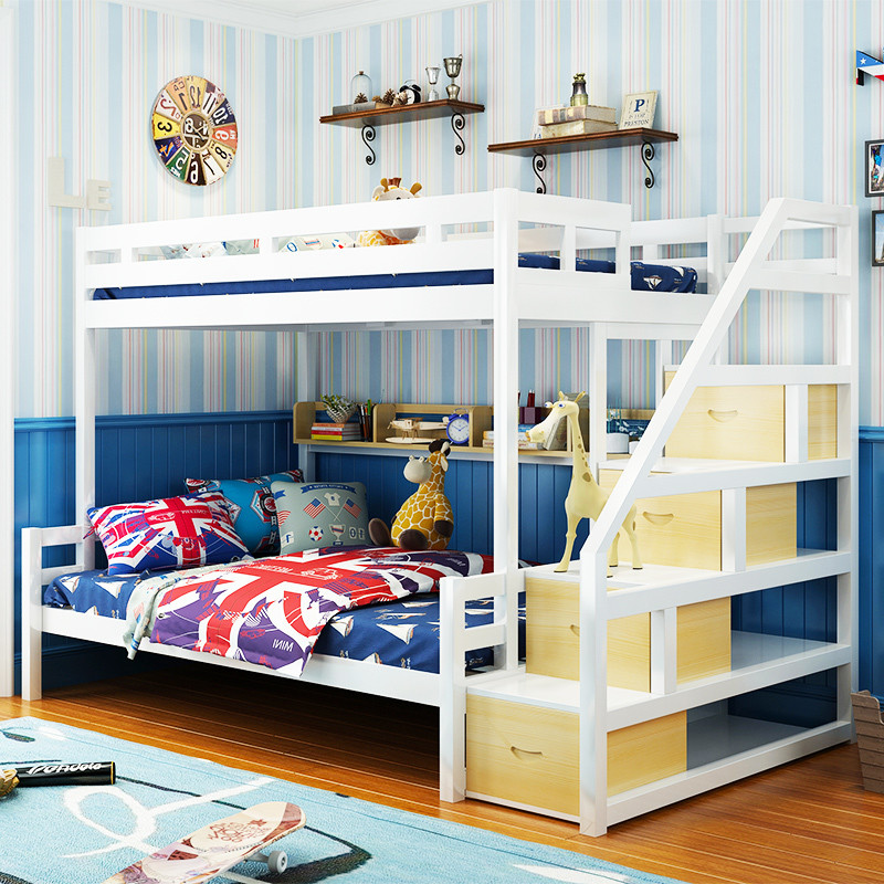 School Furniture Metal Single Wooden Child Plywood Loft Bed with Stairs and Drawers