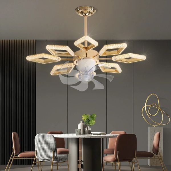 Dimmable Luxury Dinning Room LIving Room Chandelier Fan Crystal Led Ceiling Fan Lamp with Light (WH-CLL-67)