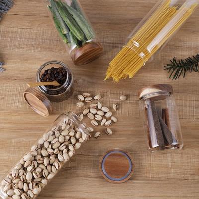 recipiente de armazenamento de vidro do alimento de 700ml 1000ml 1300ml com a tampa de madeira hermética