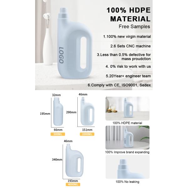 Customized 500ml 2L 4L Empty HDPE Plastic Laundry Detergent Washing Bucket Liquid Bottle