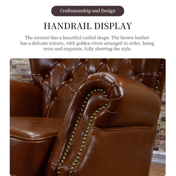 Nidea #8826 Foshan Factory Custom-Made American-Style Retro High-Back Tiger Chair Genuine Leather Leisure Sofa  Chair Bedroom Living