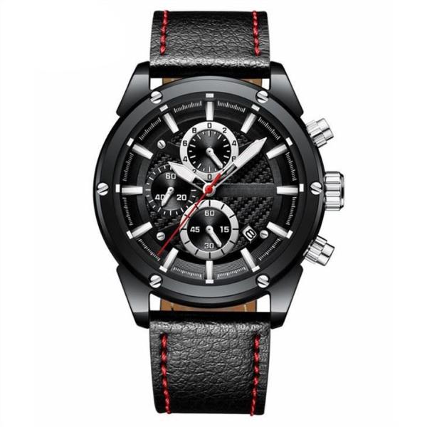 OEM Business Waterproof Men Watches Steel Buckle Three Eyes Six Stitches