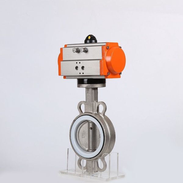 Stainless Steel Wafer Pneumatic Butterfly Valve PTFE Seat Anti-Corrosion High Temperature Butterfly Valve