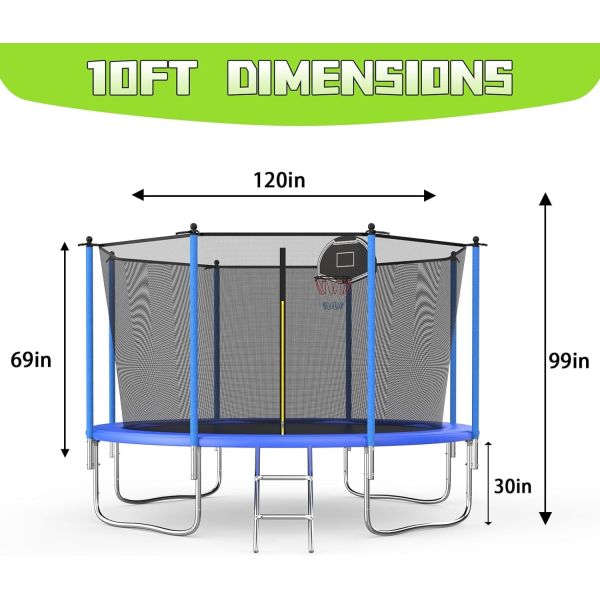12FT Durable Outdoor Trampoline - Reinforced Springs & Safety Enclosure for Family Use