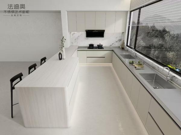 Fadior White Stainless Steel Kitchen Cabinets Modern Custom Design With Integrated Appliances