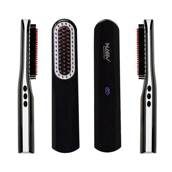 NASV Wireless 2 In1 Flat Iron Hair Straightener Brush Comb USB Plug LCD Display