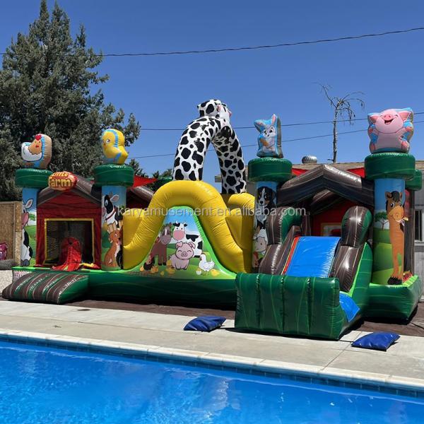 Indoor and Outdoor Fun Commercial PVC Inflatable Farm Animal Bouncy Castle with Slide