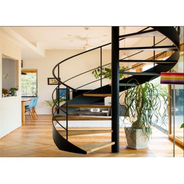 Residential Steel Stair Custom Spiral Staircase With Solid Wood Treads
