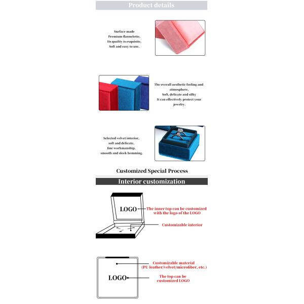 Light Blue Square Ring Storage Box for Customized Size Velvet Jewelry Display in Velvet