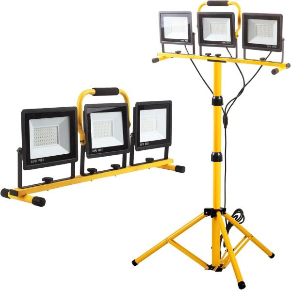 Adjustable Folding Tripod Stand IP66 Waterproof Work Light with 3 SMD Bulb Heads and Independent Switch