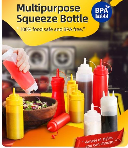 24oz Dessert Tools Condiment Sauce Bottle With Lids Plastic Squeeze Sauce Bottle Squirt Bottles for Liquids