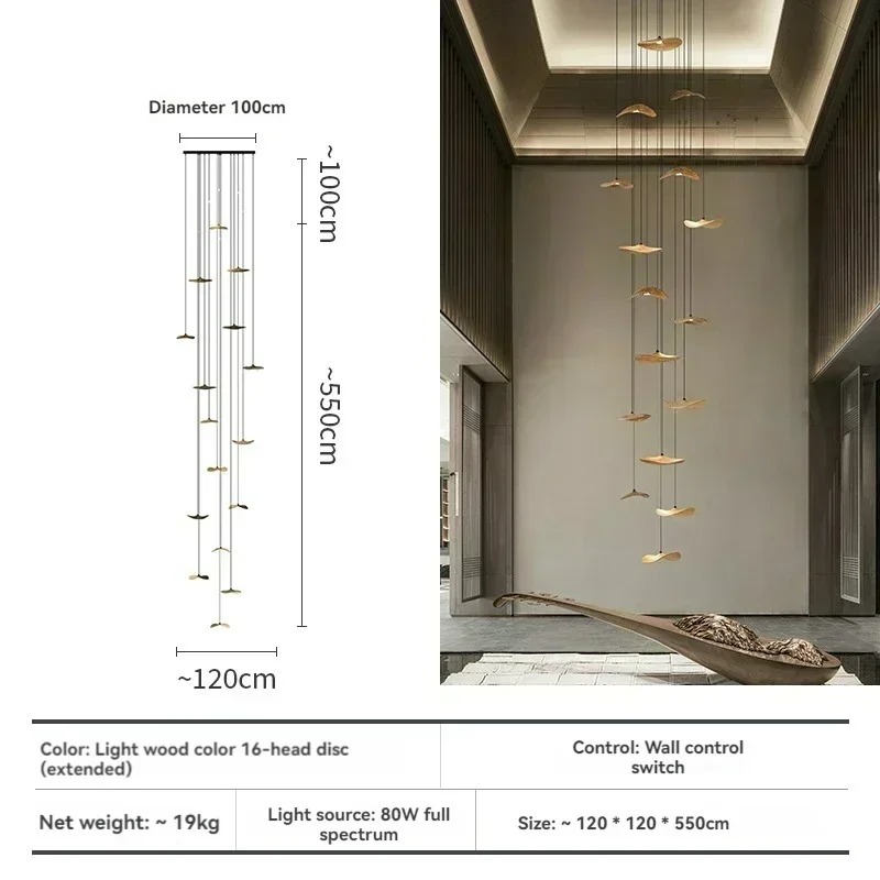 Japanese Wabi-sabi Style Retro Solid Wood Staircase Chandelier(WH-NC-156)