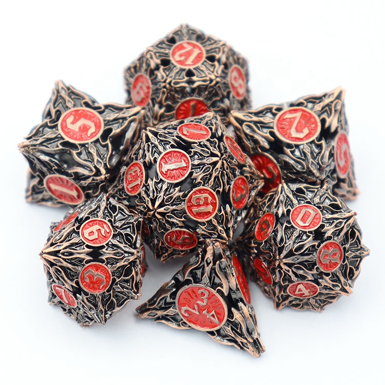 Custom Brass Hollow Dice Set with Polyhedral Design and Personalized Logo for DND Games