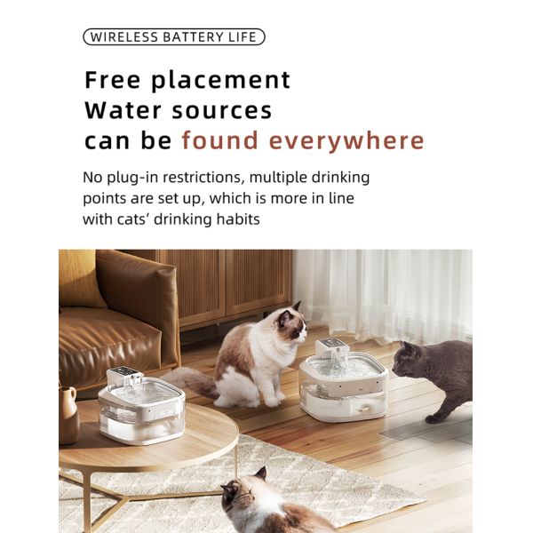 Eco-Friendly Large Capacity Wireless Smart Pet Water Fountain with 304 Stainless Steel & PC Automatic for Cats & Dogs Indoor Use