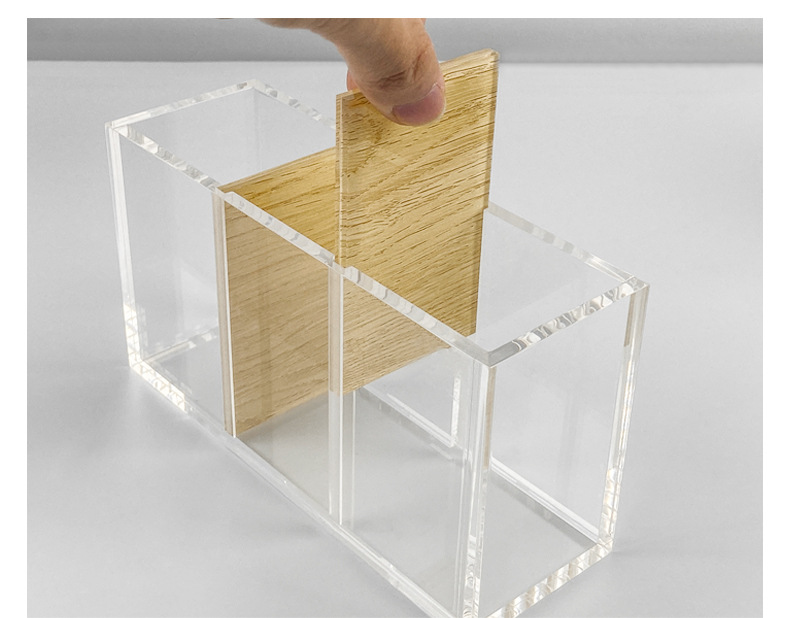 Custom Transparent Acrylic Bamboo Pen Holder with Magnetic Card Use Creative Square Stationery for Office