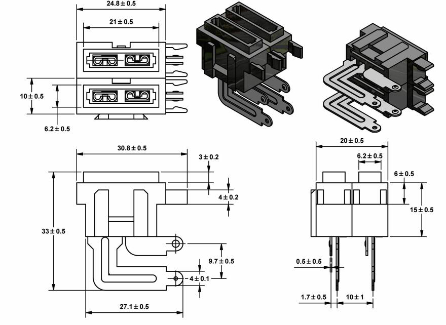 патрон предохранителя лезвия держателя PCB тетрады тройни двойника 32V 30A стандартный