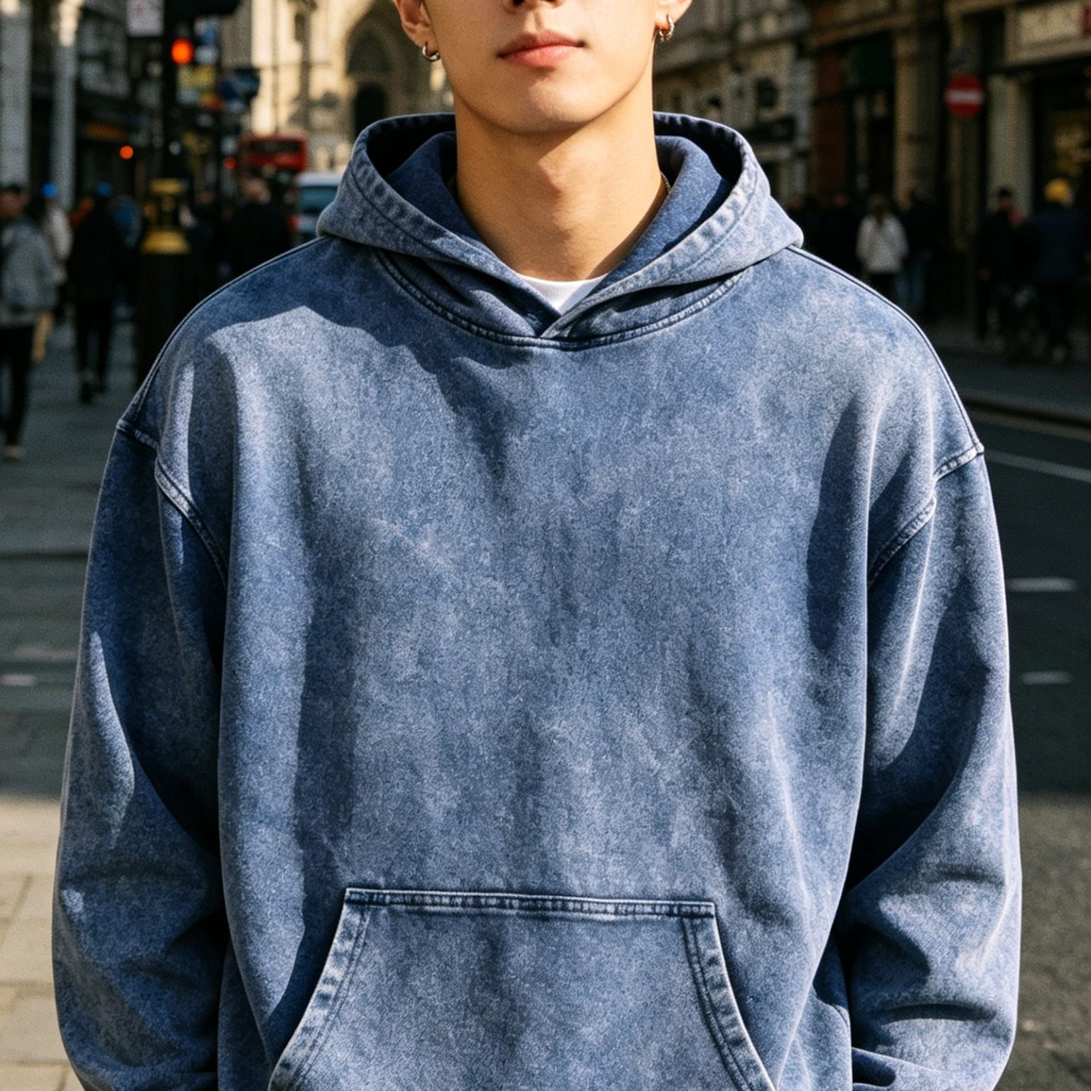 380g Heavyweight Stone Wash Hoodies Vintage Street Washed Denim Hoodie For Fall Winter