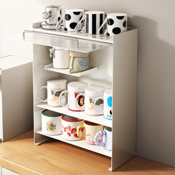 4 Layer Iron Standing Type Living Room Ceramic Mug with Side Pull Door Storage Cabinet Kitchen Seasoning Jar Bottle Organize Box